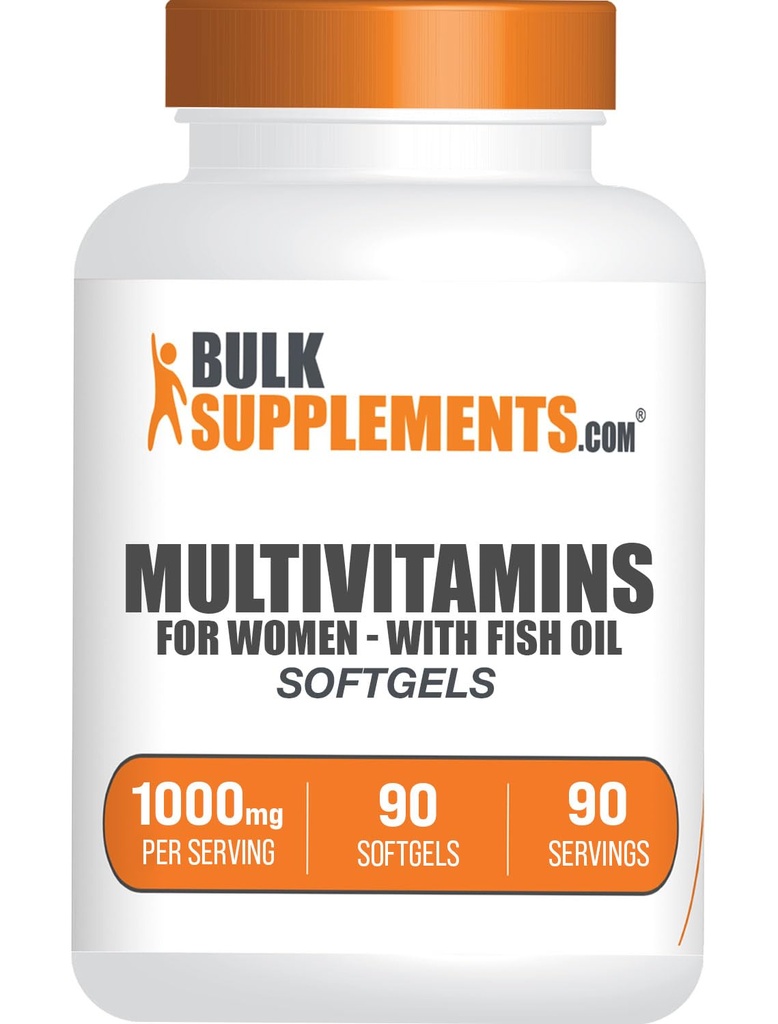 BulkSupplementments.com Multivitamín pre ženy Softgels - Denné Multivitamínové doplnky, Multimineral pre ženy s rybím olejom - bez lepidla, 1 Softgel na porciu (1 000 mg), 90 Gróf (Pack of 1)