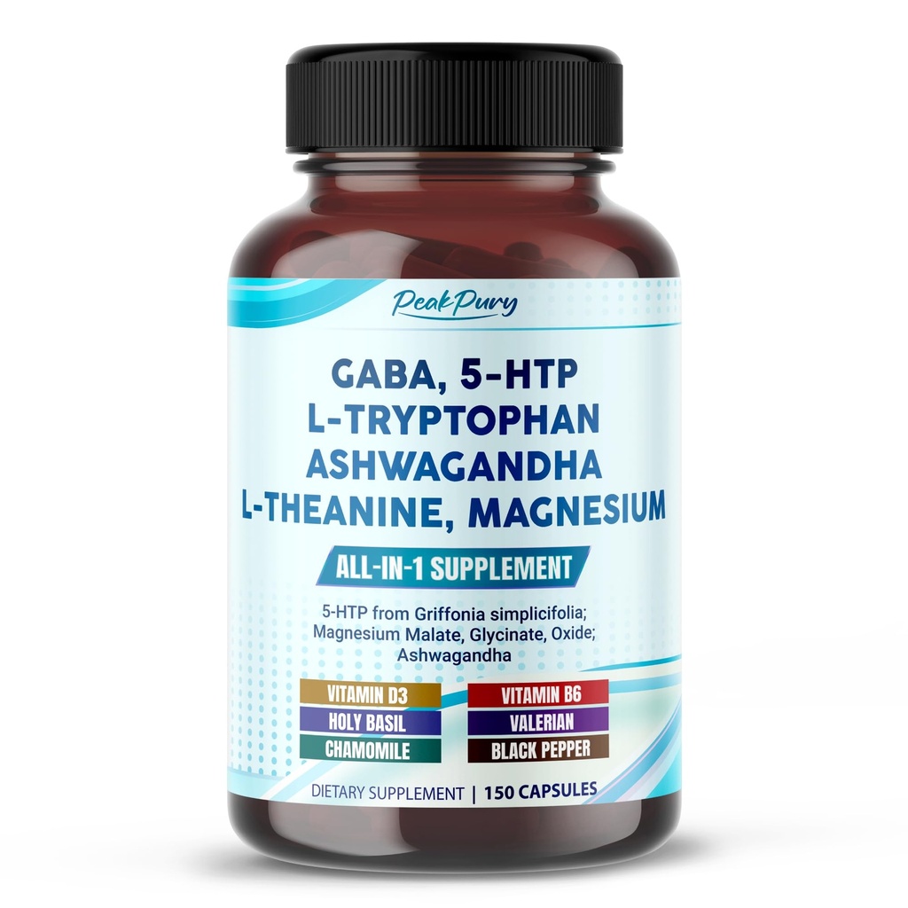 GABA, 5-HTP L-Tryptofán Ashwagandha harmančeka L-theanine horčíka - vyrobené v USA