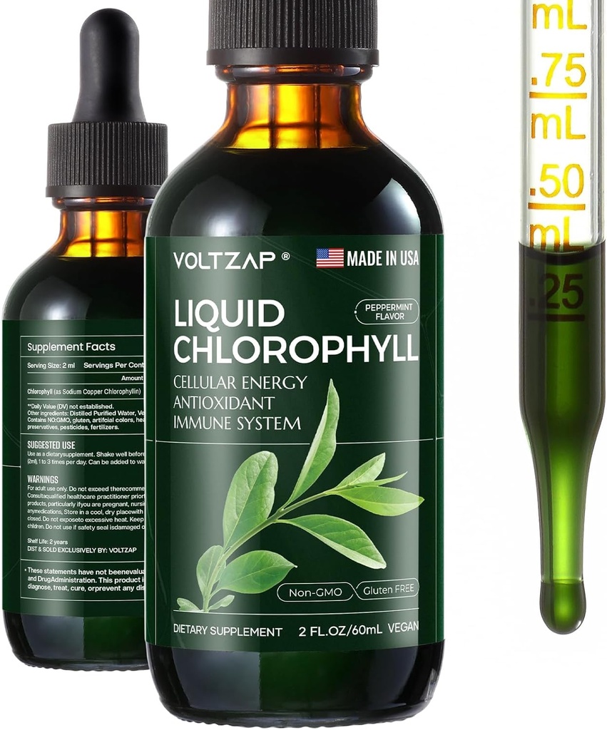 Chlorofyl Tekuté kvapky - Premium Liquid Chlorofyl Doplnky pre imunitnú podporu, Zvýšenie energie, Podpora trávenia, Gut & Skin Health - Natural & Non-GMO & Vegan Mint Ochutené 2fl.oz
