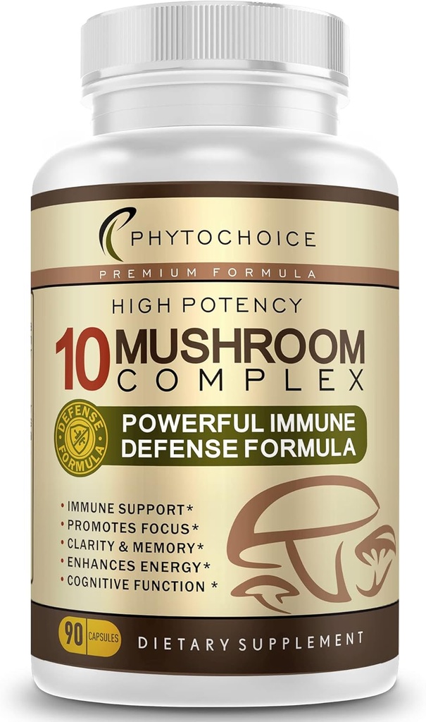10 Hubový komplex Nootropic Brain Supplement-Advanced zmes najlepších funkčných húb-Brain pamäť zaostrenie energie, Imunitná podpora-Lion Mane-Reishi-Cordyceps-Chaga-Turecko chvost (90 kapsúl)