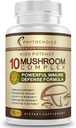 10 Hubový komplex Nootropic Brain Supplement-Advanced zmes najlepších funkčných húb-Brain pamäť zaostrenie energie, Imunitná podpora-Lion Mane-Reishi-Cordyceps-Chaga-Turecko chvost (90 kapsúl)