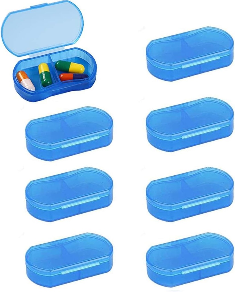 8 PCS pilulky Organizátor Pocket Malý držiak na pilulky, Denné AM & PM kontajnery, Držiak na lieky, Ideálne pre lieky, vitamín, doplnok, ideálne pre cestovanie, Ideálne pre Purse (modrá)