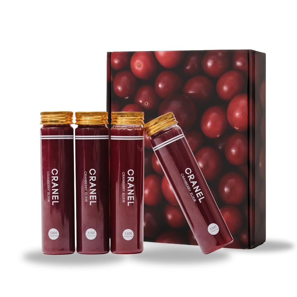 CRANEL UTI Support Cranberry Elixir, 4X Fľaše (Mesačné zásobovanie) Klinicky-Proven & Antibiotic-Free, balené s 3,000 Real Brusnice (Tart Taste) Vegan & Non-GMO, Zero Pridané cukor