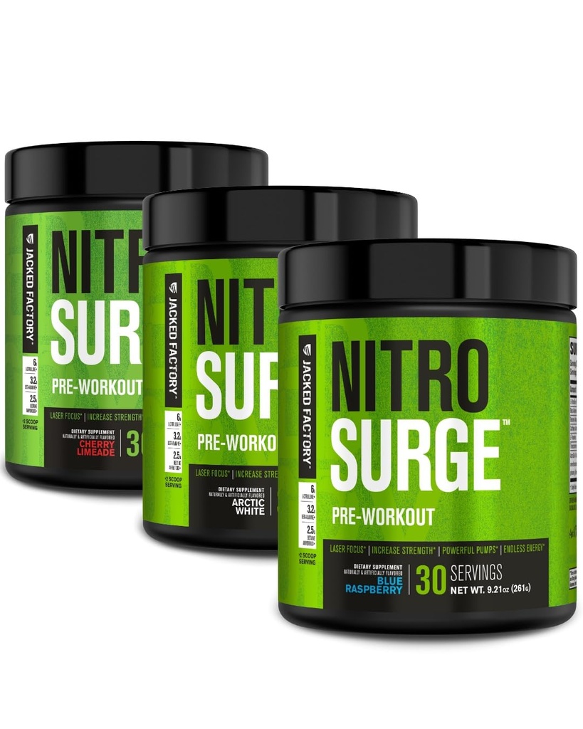 Jacked Factory NITROSURGE Pre Cvičenie Supplement - nekonečná energia, okamžitá sila Zisky, jasné zameranie, intenzívne čerpadlo 