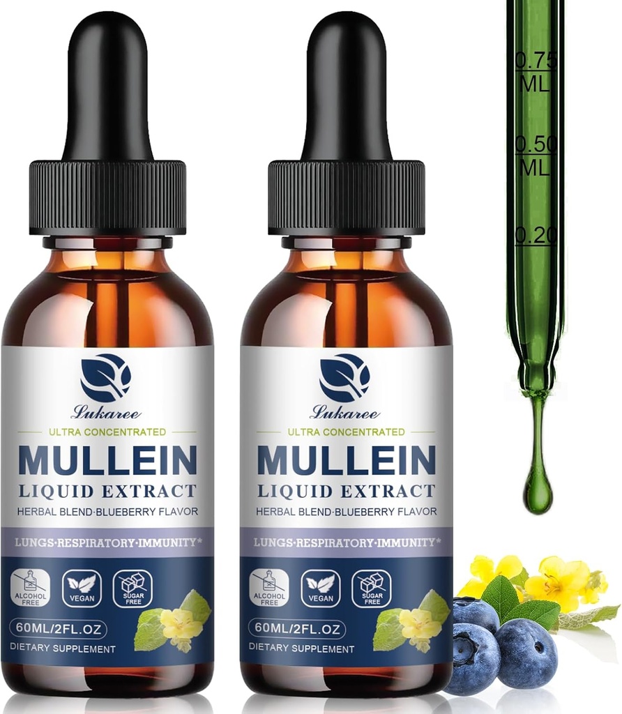 Mullein kvapky pre pľúca, Lung Detox & Cleanse, Vegan Mullein Leaf Extract Tinktúra s chlorofylom bazy atď, Prírodné bylinné doplnky pre dýchacie cesty, Immune, 60 Serviv