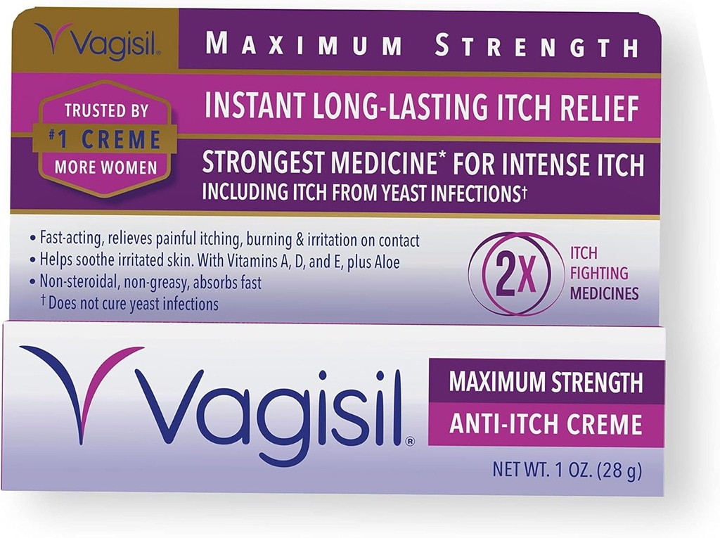 Vagisil Maximálna sila Feminine proti svrbeniu krém s benzokaínom pre ženy, pomáha uľaviť kvasinkové infekcie podráždenie, gynekológ testovaný, Fast-Acting, upokojuje a chladí pokožku, 1 oz