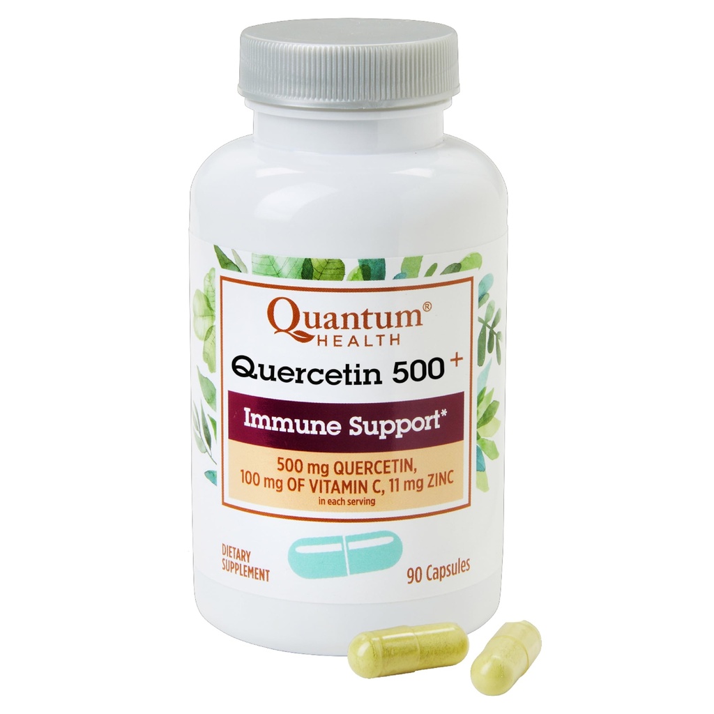 Quantum Health Quercetin+ 500 mg Výkonný Imunitná podpora Supplement with Zinc 11 mg & Vitamín C 100 mg - Sezónne Imunity Boost, Respiratory Health & Gut Support Complex for Women & Muži - 90 Kapsule