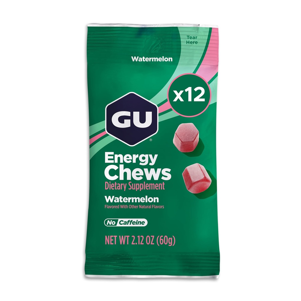 GU Energetické žuvačky, Watermelon Energy Gummies s elektrolytami, Vegan, Gluten-free, Košer, kofeín-free, a Dairy-Free On-The-Go Energy pre akékoľvek cvičenie, 12 tašky (24 Servíruje celkom)