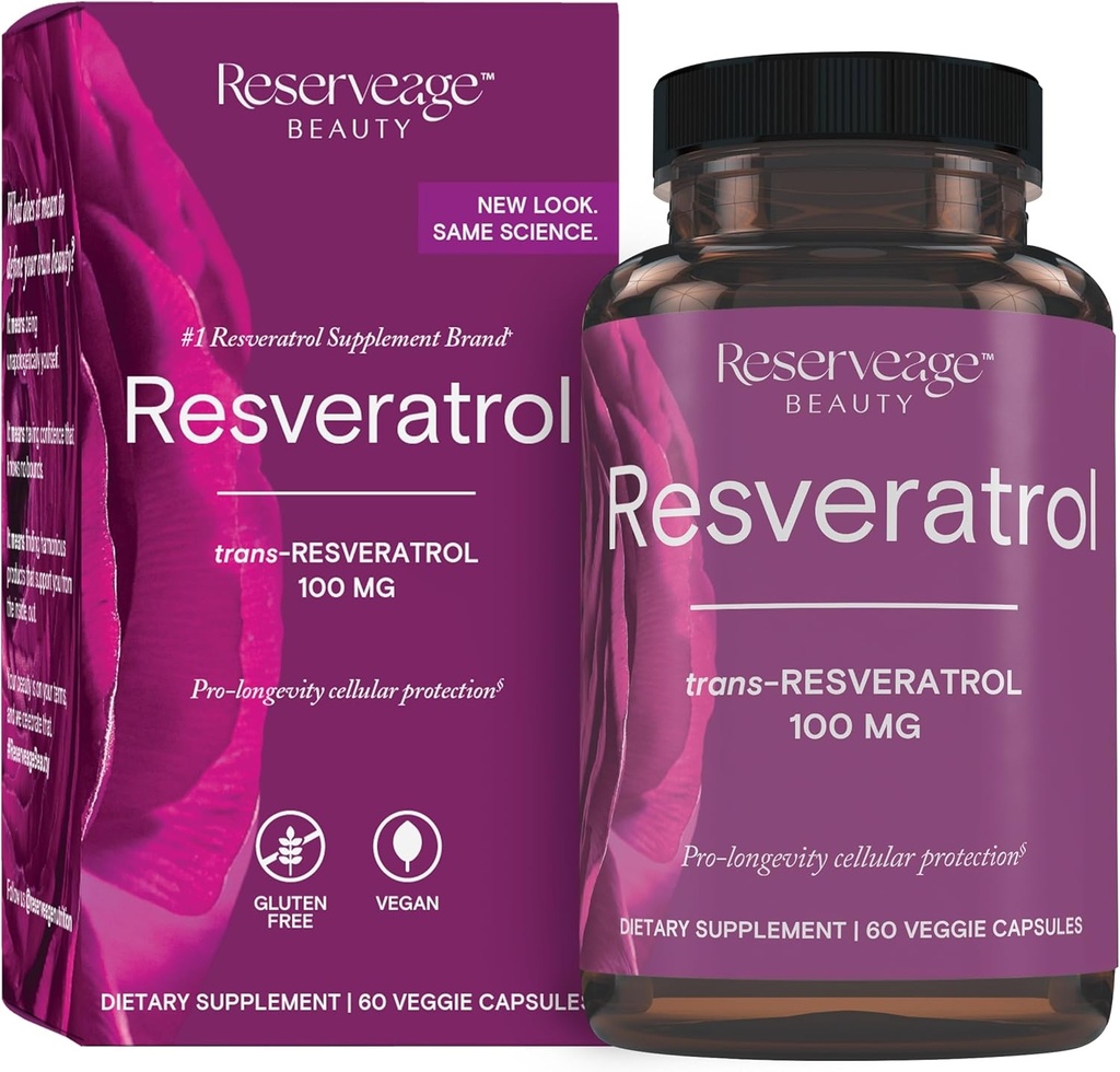 Reserve Beauty, Resveratrol 100 mg, Antioxidant Supplement for Heart and Cellular Health, Supports Healthy Aging and Immune System, Paleo, Keto, 60 Kapsule (60 Servings)