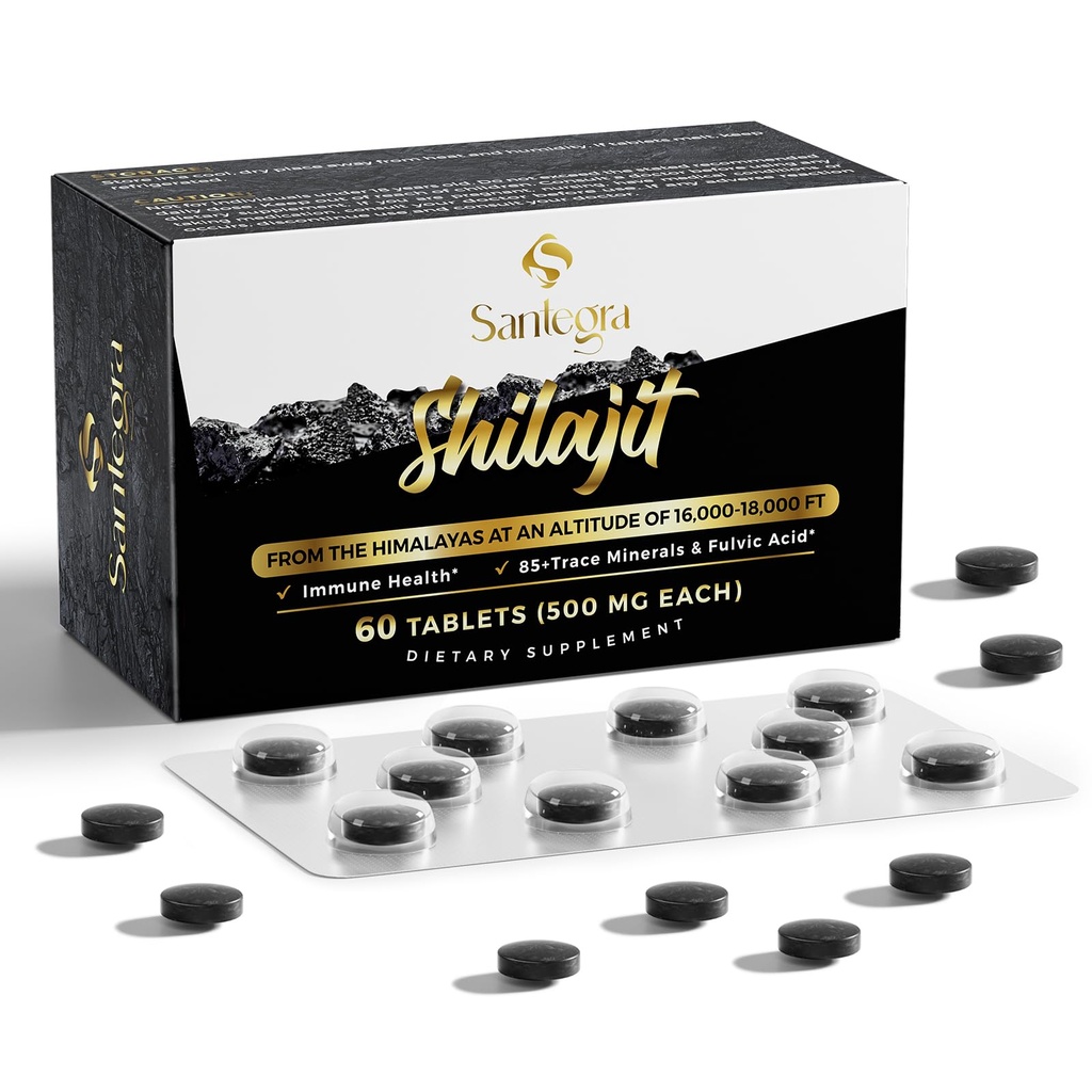 30 000 MG tablety Shilajit, 100% Shilajit Pure Tablets for Women & Men, Himalayan Organic, Fulvic Acid & 85+ Trace Minerals, Resin Supplement for Energy and Immune System, 60 grófov