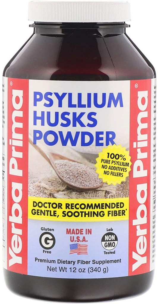 Yerba Prima Psyllium Husks Fiber Powder, 12 Ounce - Natural Fiber Supplement - Colon Cleans - Gut Health - Vegan, Non-GMO, Gluten Free