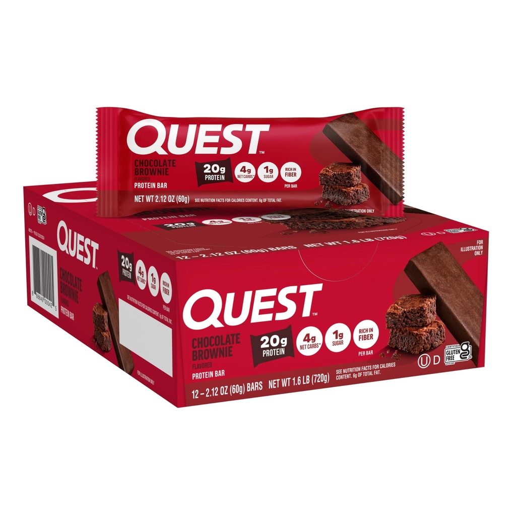 Quest Nutrition Chocolate Brownie Protein Bar, 20g Protein, 1g Cukor, 4g Net Carb, bez lepku, bez lepku, 12 g