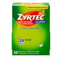 Zyrtec 24 hodín Tablety na úľavu od alergie, individuálne zabalené indoor and outdoor Alergy Medicine s 10 mg Cetirizine HCl per Antihistaminika Tableta, 1 tableta v balení, 50 ct Dispensit