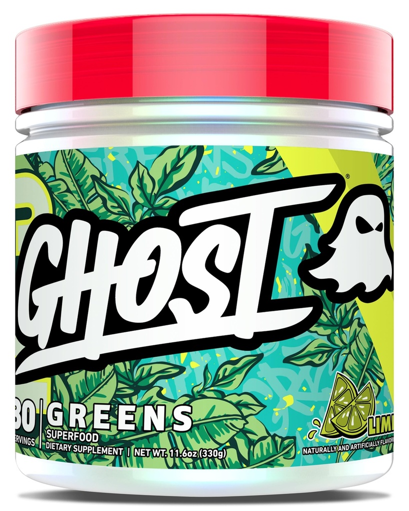 GHOST Greens Powder, Lime - 30 Servings - 19 Superfood Greens & Reds Powder, Fruits, Zelenina, Spirulina, & Chlorella, Prebiotiká, 10 miliárd CFU Probiotic & Digestive Enzymes - Gluten-free