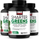 FORCE FACTOR Smart Greens Tablety, 3-Pack, Greens Doplnok s 25+ Superfoods a antioxidanty na zlepšenie trávenia, zníženie stresu, posilnenie imunity, a podpora metabolizmus, 270 tabliet