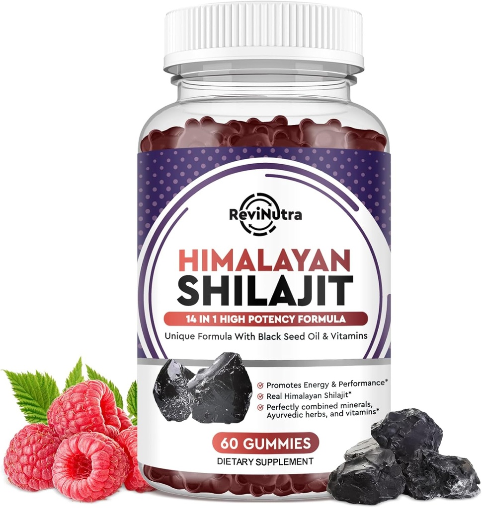 Shilajit Gummies - Himalayan Organic Shilajit Supplement 14-in-1 Complex with Black Seed Oil & Ayurvedic Herb Blend, Fulvic Acid for Men & Women - for Energy, Cognitive & Imunity Support