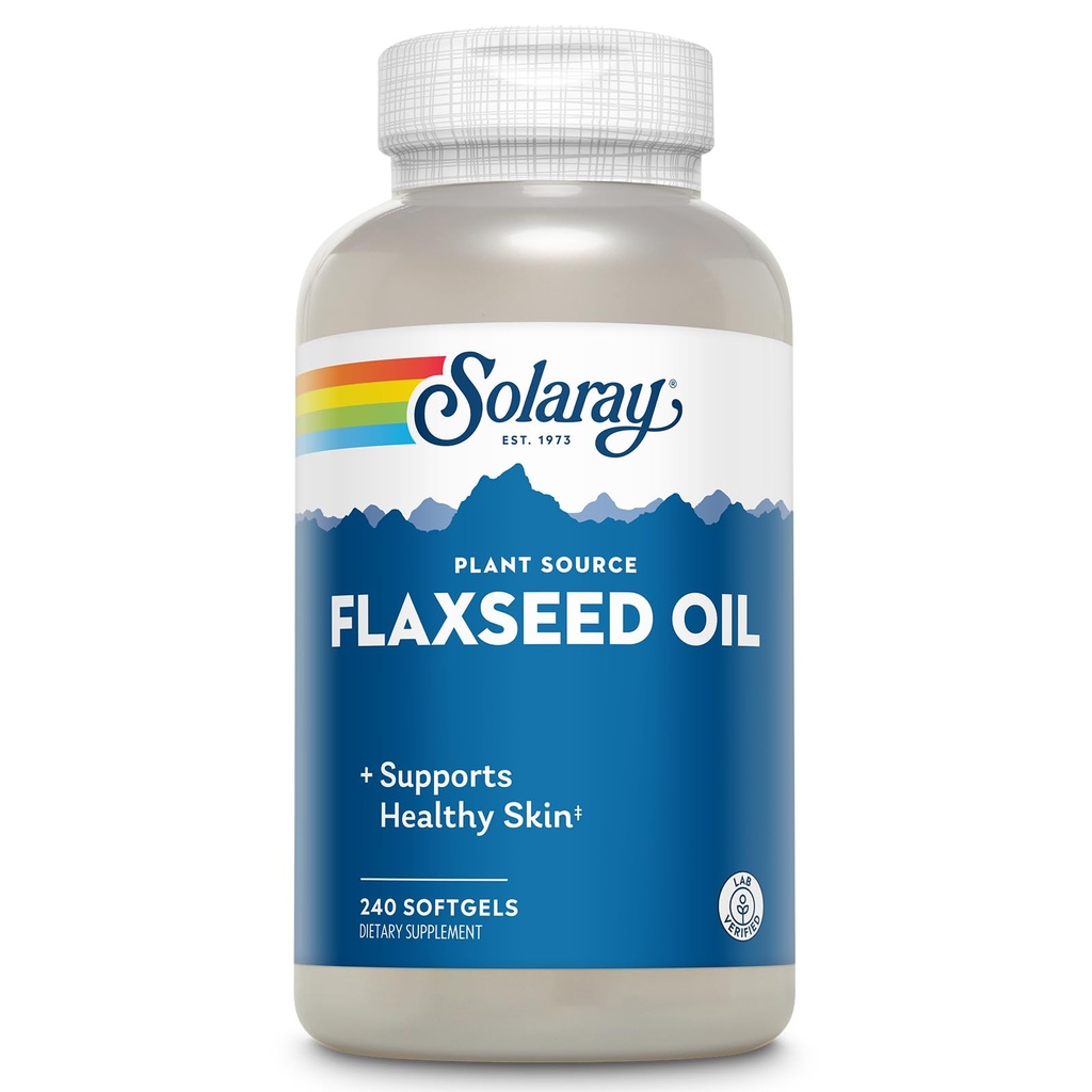 Ľanový olej SOLARAY 3000 mg s Omega 3 6 9, Ľanové semená Softgels pre zdravie pleti, Triple Omega Supplement, Non-GMO, Gluten Free, Lab Overené - 60-Deň záruka - 80 Služobné, 240 Softgels