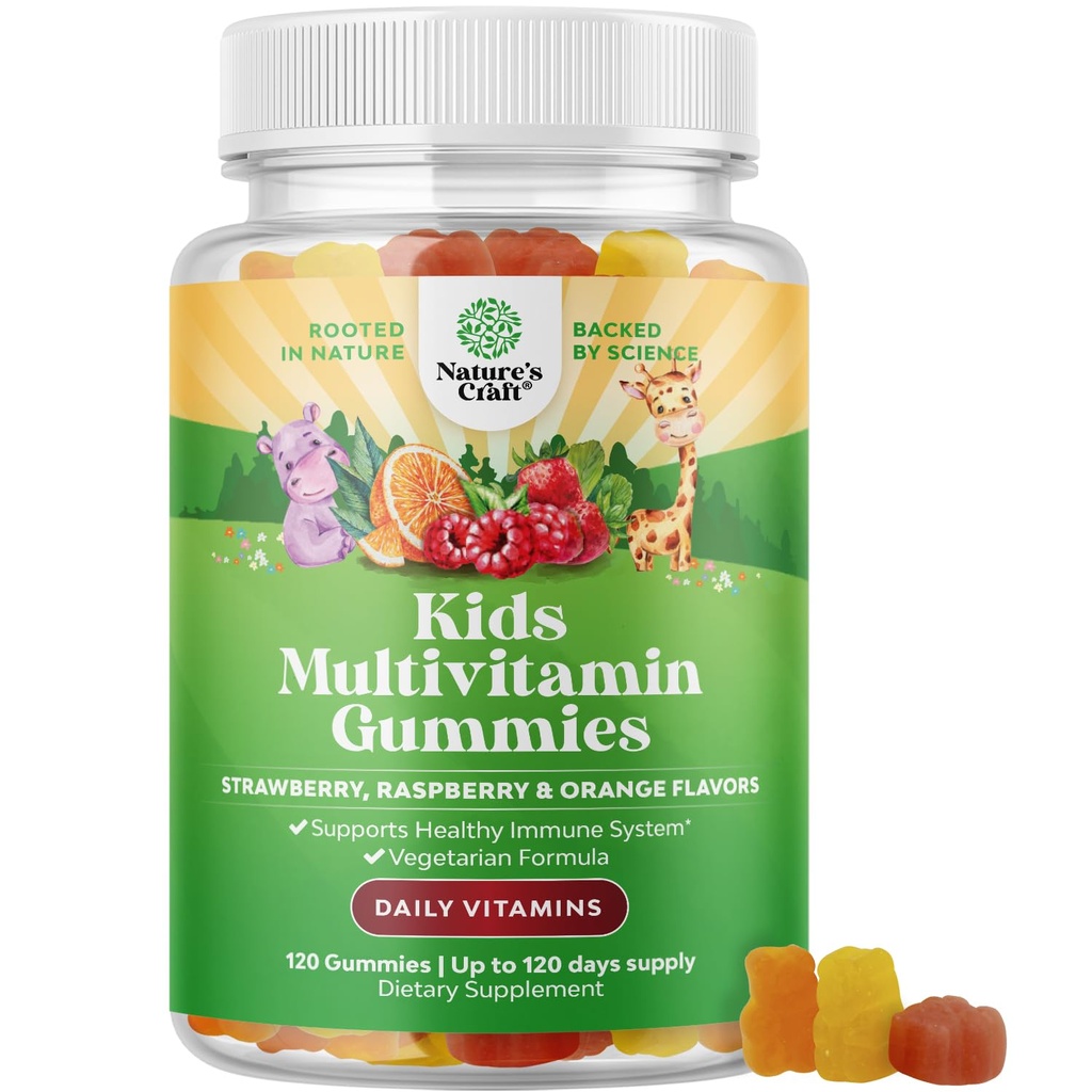 Príroda Remeslo Plant založené deti Multivitamínové Gummy - Multivitamín pre deti Imunita Podpora Gummy s vitamínmi A C D3 E B a zinok Želatína a lepok voľný non-GMO vitamíny Gummy Formula 120ct