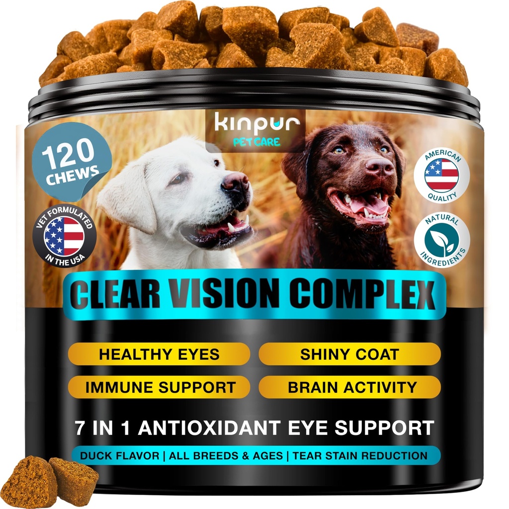Očné vitamíny pre psy - pes vision doplnok pre Tear Stains, pes starostlivosť o oči, Imunitná podpora - vitamín С, karot, rybí olej, lutein - 180 mäkké žuvačky s kačacie príchuť - pre všetky plemená a vek