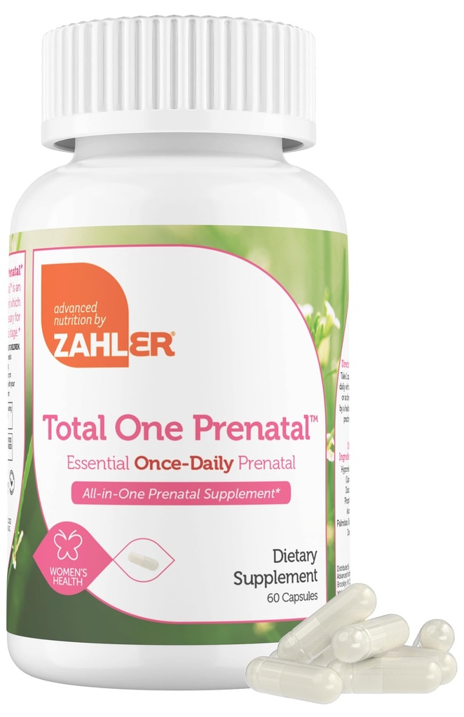Zahler - celkom jedno prenatálne vitamíny pre ženy (60 počet) Denné multivitamínové prenatály s kyselinou listovou, železom, zinkom & 19 Iné esenciálne vitamíny a minerály - Kosher Pre Natal Multivitamínové kapsuly