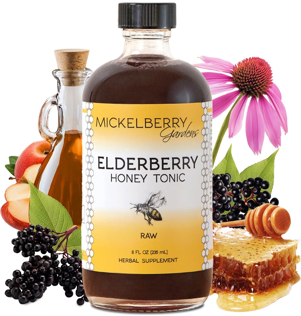 Mickelberry záhrady bazový med Tonic, Sambucus sirup, Black Elderberry - Imunitná podpora pre dospelých a deti (8 ounce)