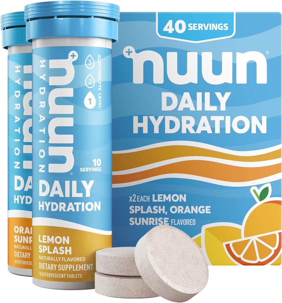Nuun Daily Electrolyte Tablety s horčíkom, vápnikom, draslíkom, chloridom a sodným, bez lepidla, bez cukru, & Vegan, zmiešané Citrus Flavor, 4 balenia (40 porcií celkom)