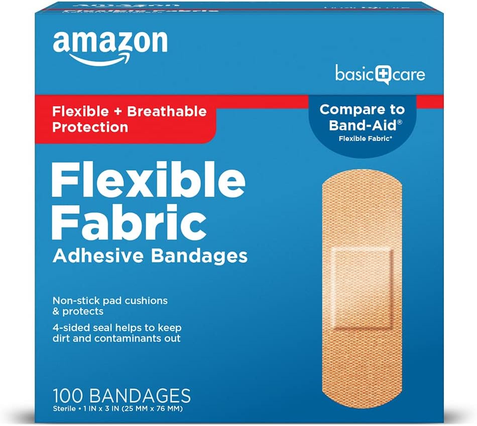 Amazon Basic Care Flexible Fabric Lepidlá, Prvá pomoc a starostlivosť o rany dodávky, All-One Veľkosť, 100 Počet