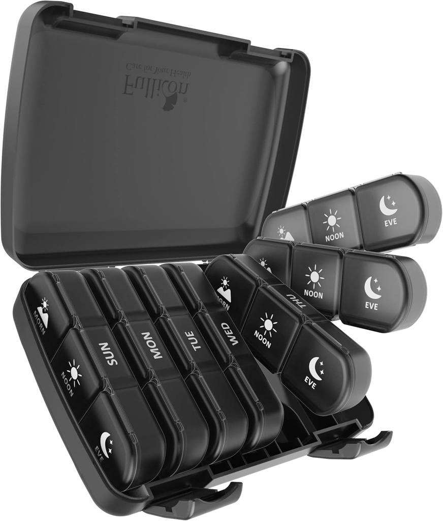 Organizátor pilulky 3 časy denne, Fullicon veľké týždenné pilulky Prípad 7 deň, Daily pilulky box s 21 oddeleniami, pilulky dávkovač doplnok držiak pre pilulky / Vitamin / Fish olej - čierna