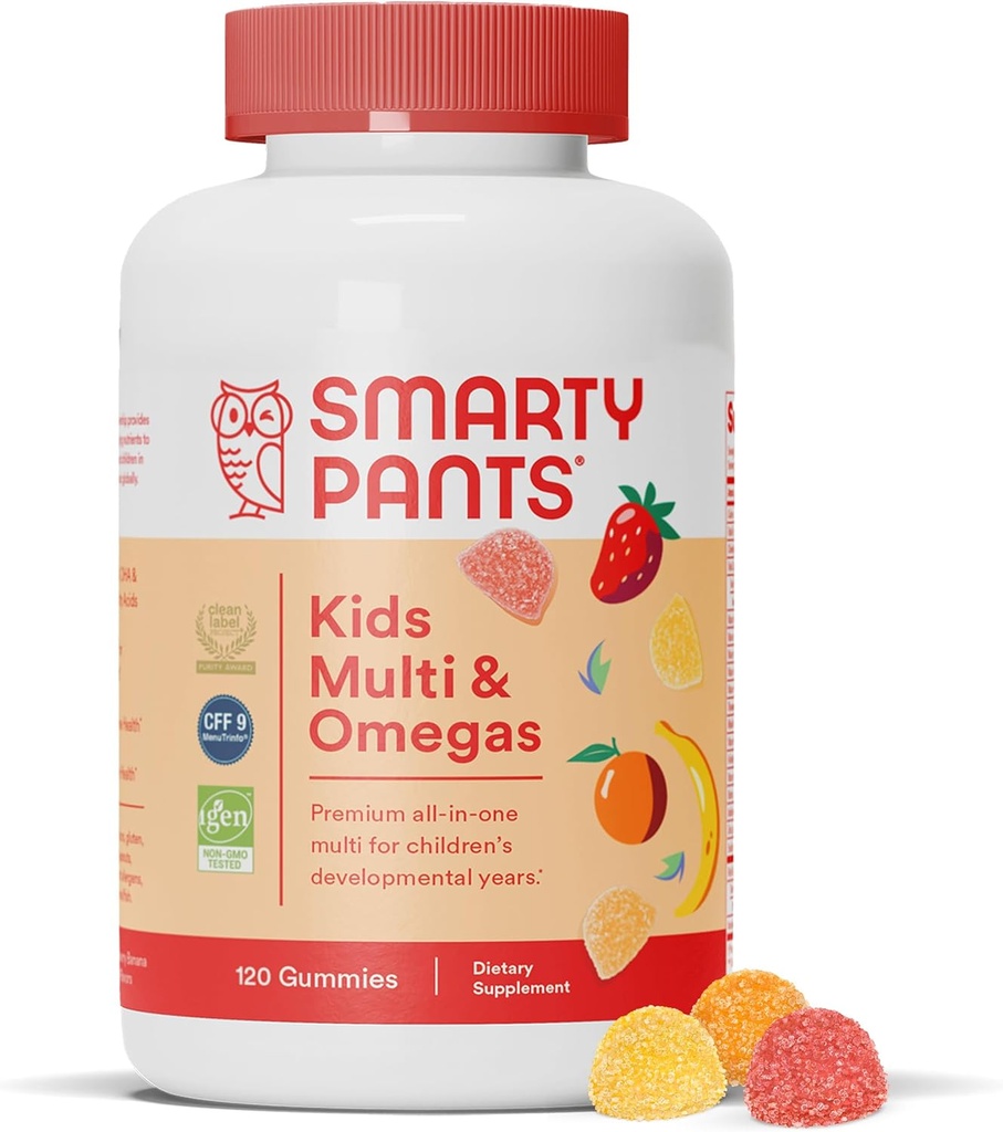 SmartyPants Kids Complete Gummy Vitamíny: Multivitamín, Vitamín D3, B12 (metylkobalamín), A Omega 3 DHA / EPA Rybí olej, 120 počet
