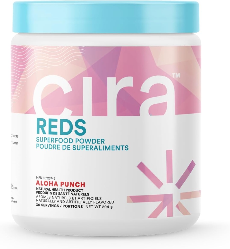 Cira Glow-Getter Reds Superfood Powder - Antioxidanty a polyfenoly pre zvýšenú energiu a zdravie Gut - 30 Servings, Aloha Punch