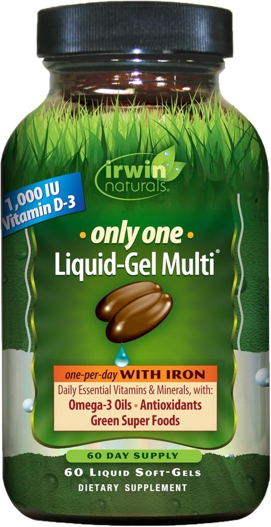 Irwin Naturals only one Liquid-Gel Multi - 60 Softgels - One-Per-Day Multivitamín so železom, Omega-3 Oils, Antioxidanty & Green Super Foods