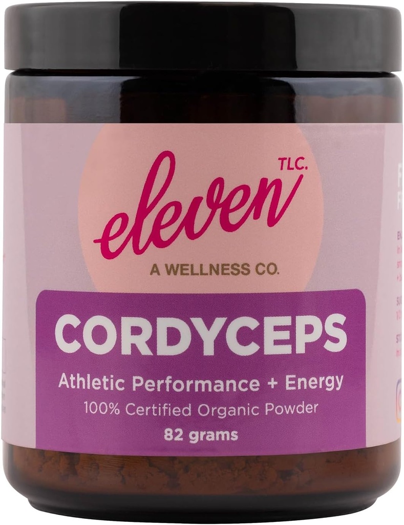 Jedenásť TLC - Cordyceps Mushroom Powder Superfood,100% Organic, Athletic Performance + Energy, US Grown - 3. Party tested, GMO Free Non - Reactive Glass, Servings