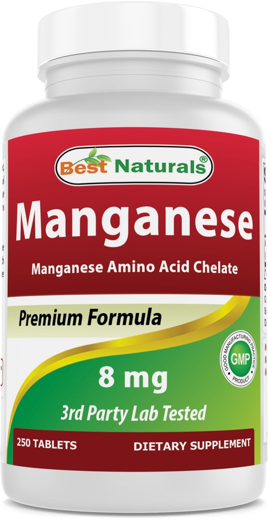 Najlepšie prírodné Mangán (Mangán Amino Acid Chelát) 8 mg- 250 tabliet