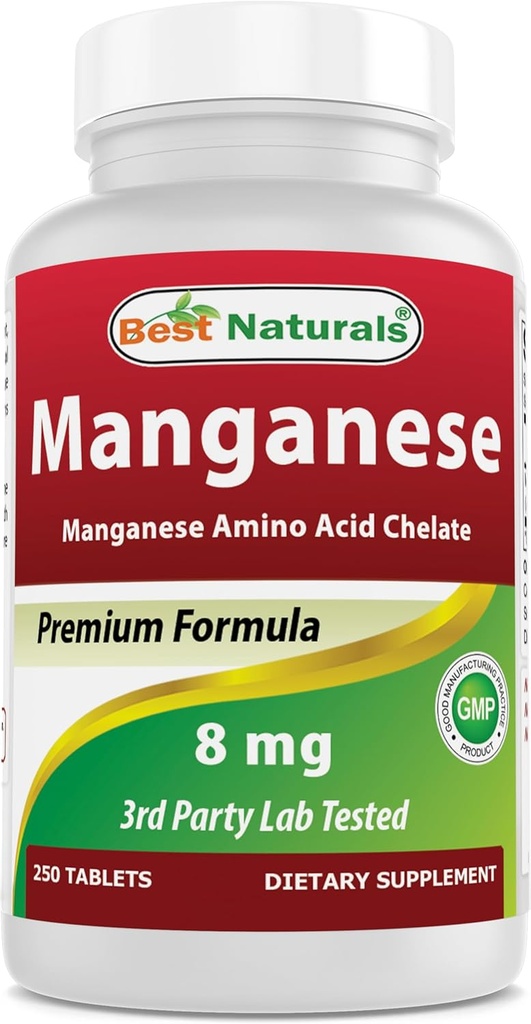 Najlepšie prírodné Mangán (Mangán Amino Acid Chelát) 8 mg- 250 tabliet