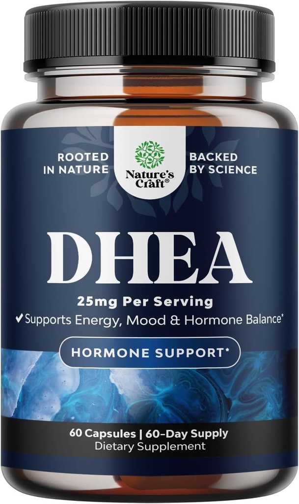 DHEA doplnok pre ženy a mužov - Pure DHEA 25mg pre Hormone Balance, zlepšuje stabilitu nálady, funkciu mozgu, imunitný systém, energiu a plodnosť - Dehydroepiandrosterone Kapsule pre dospelých - 60 Ct