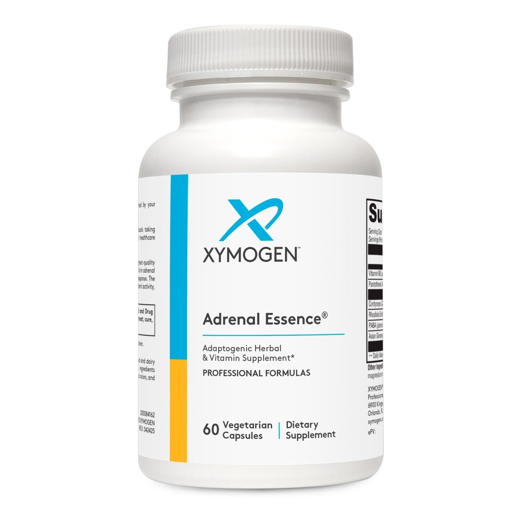 XYMOGEN Adrenal Essence - Adrenal Support with Adaptogenic Herbs (Cordyceps, Rhodiola Extract, Ženšen) + B Vitamíny - Pomáha podporovať zdravé energetické hladiny a zdravú imunitnú funkciu (60 kapsúl)