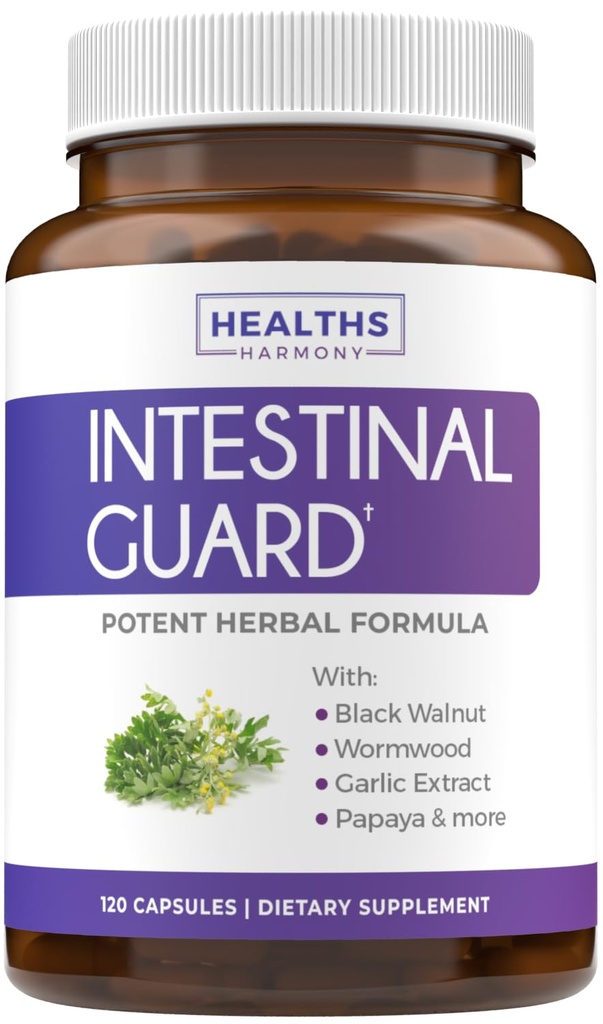 Intestinálna garda (non-GMO) Udržujte Intestinálne zdravie - Silný prírodný vzorec s Wormwood, Black Walnut, Goldenseal, Pau D'Arco, Klúč, Cesnak, Viac - Všetko v jednom dodatku -120 Kapsule (Žiadne tablety)