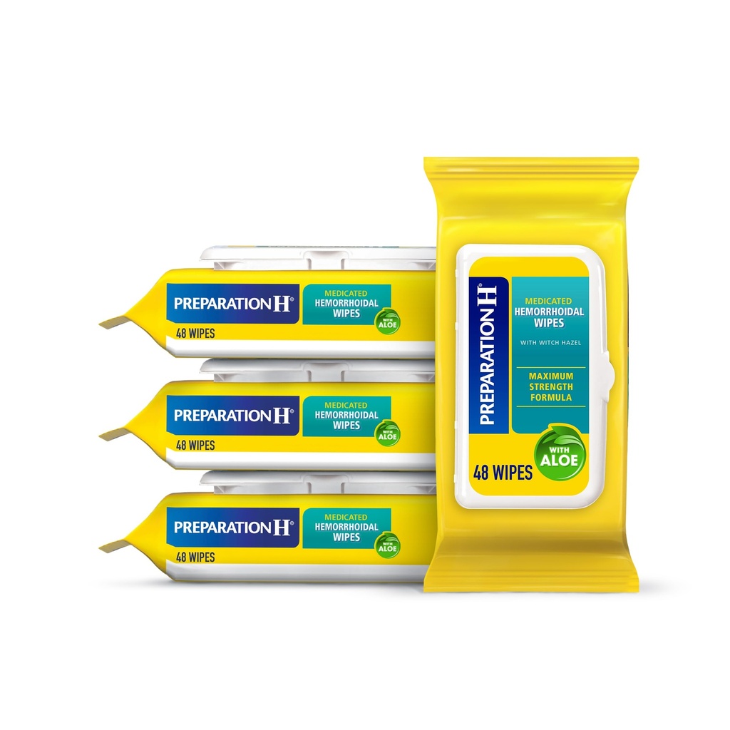 Príprava H hemoroidy splachovacie utierky s mačkami na relaxáciu pokožky - 48 grófov (Stock of 4)