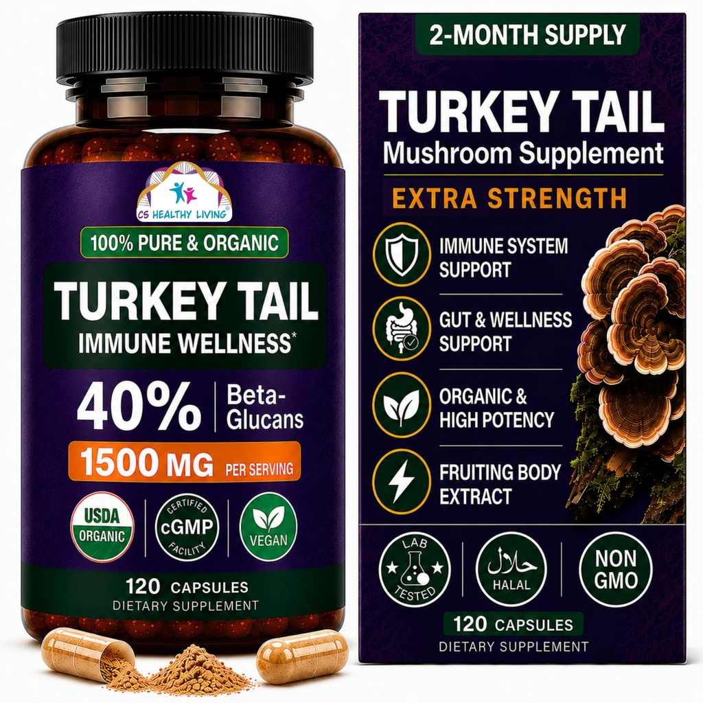 CANCER VEDY Turecko chvost Wellness Huby Supplement, USDA Certified Organic Extract, Extra Strength 1,500 mg, High Potency 40% Beta-Glucans, Gut & Immune Support, Natural Digestive, 120 Kapsule