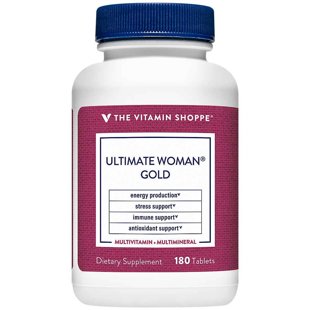 Vitamín Shoppe Ultimate Woman Gold Multivitamín - so železom, B Vitamíny a vitamín D3 a viac na podporu výroby energie, kostného a imunitného zdravia - Glutén bez multiminerálu (180 tabliet)