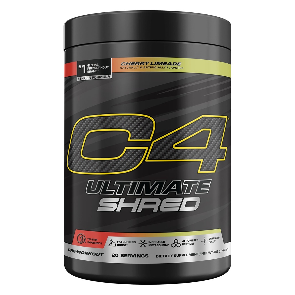Cellucor C4 Ultimate Shred pre cvičenie prášok, metabolizmus doplnok s Cayenne extrakt+300mg kofeín+TeaCrine+Dynamine - Cherry Limeade, 20 Servings