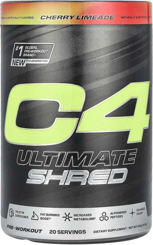 Cellucor C4 Ultimate Shred pre cvičenie prášok, metabolizmus doplnok s Cayenne extrakt+300mg kofeín+TeaCrine+Dynamine - Cherry Limeade, 20 Servings