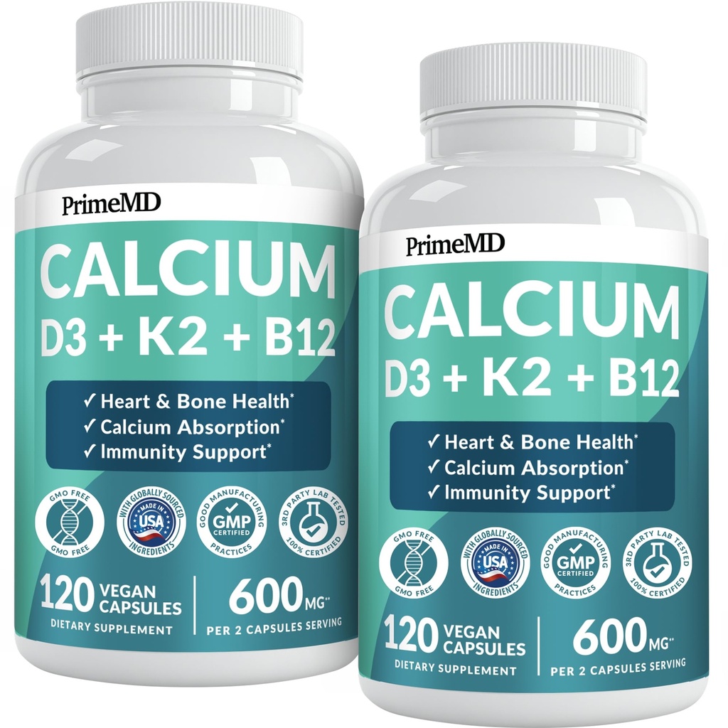 4-in-1 Vápnikové doplnky pre ženy a mužov - Vápnik s vitamínom D3 K2 5000 IU Supplement, 601 mg na obsluhu srdca, kostí a Body Defense - Gluten-free, Vegan-Priečne (240 ct)