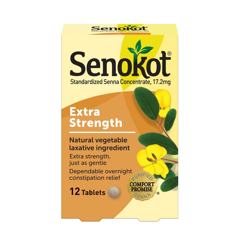 Senokot Extra sila Prírodné rastlinné preháňadlo Tablety, Senna koncentrát, Double-silth for Gentle, Jednodňové Relief From Príležitostná zápcha, 12 ot