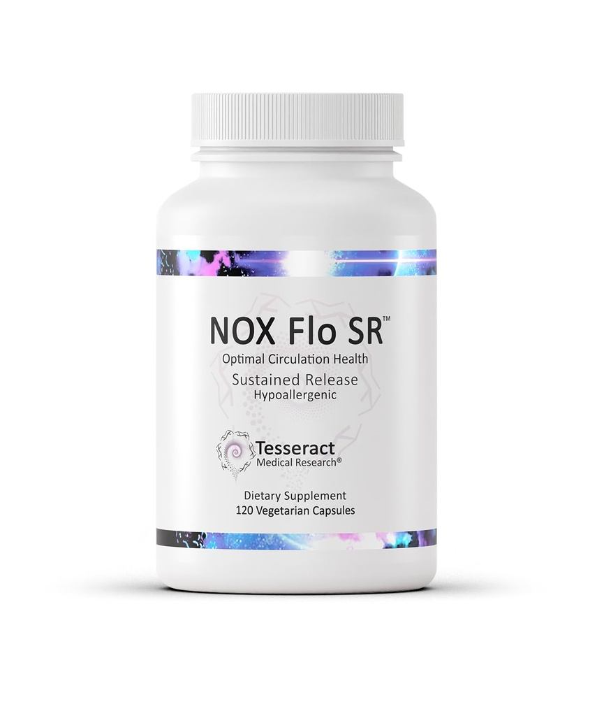 Tesseract NOX Flo SR Posilňovač oxidu dusnatého, cievny doplnok k zdraviu, 120 kapsúl, trvalý release L Citrulín, koenzým Q10 & R Kyselina lipová, podpora cirkulácie a krvného tlaku, hypoalergénna