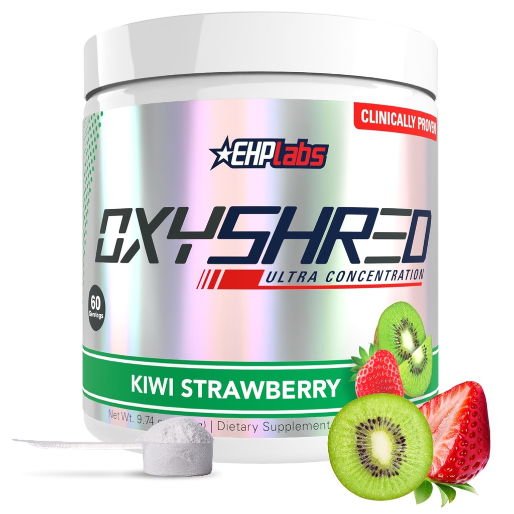 EHP Labs OxyShred Pre Cvičenie Powder - Predworkout Powder with L Glutamín a Acetyl L Carnitín, Energy Boost Drink - Kiwi Strawberry, 60 Servings