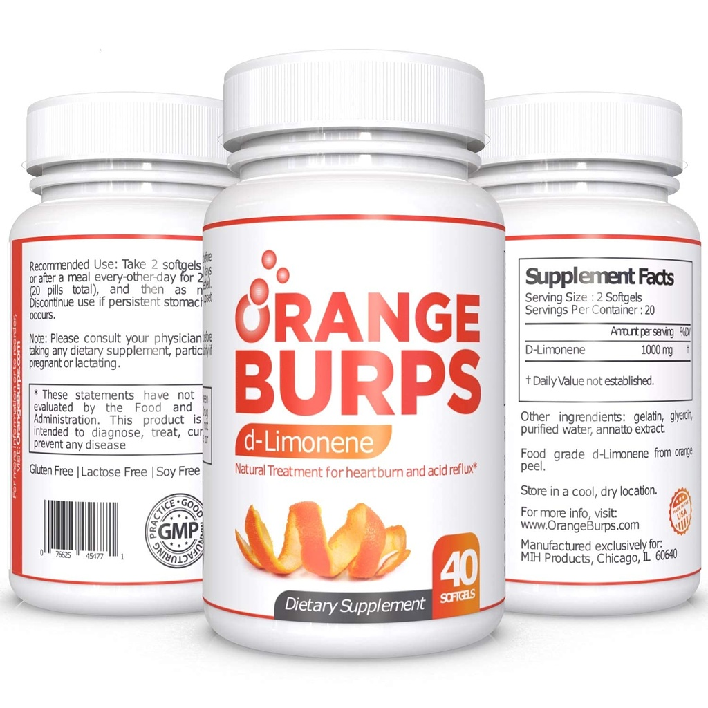 Orange Burps D-Limonene Supplement - Acid Reducer (antacidum pre Acid Reflux), Relief pri pálení záhy, GERD Relief, a pri trávení Relief 