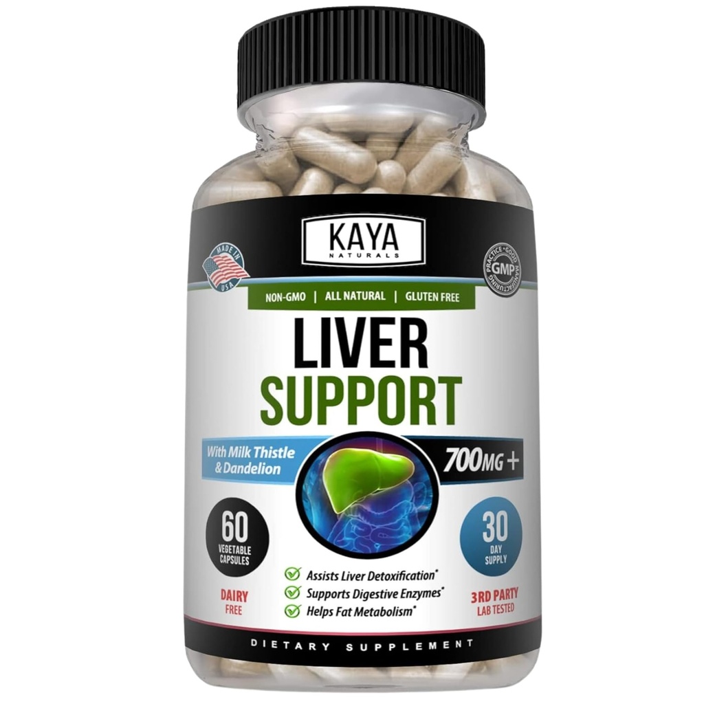 Kaya Naturals Pečeň čistí Detox a opravy - Mlieko Thitle Supplement - Pečeň Detox pre ženy a mužov - Artičoky extrakt a púpavy koreňové kapsule - 60 Počet