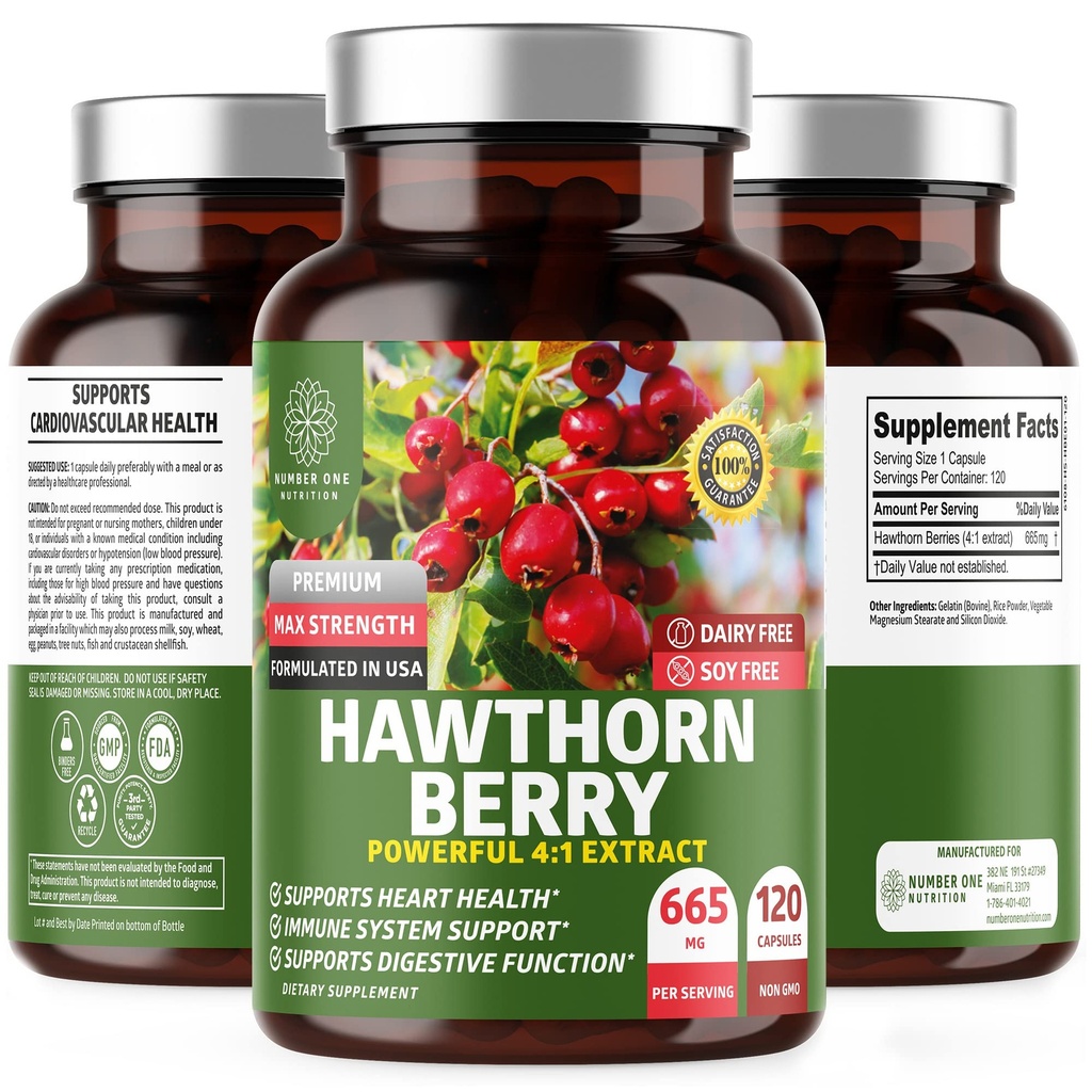 N1N Premium Hawthorn Berry Kapsule [Max sila, 2660mg] Všetky prírodné Hawthorn extrakt doplnok k podpore imunity, 120 Caps