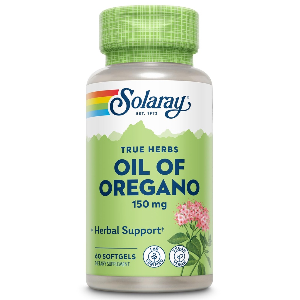 SOLARAY Oil of Oregano Softgels 150 mg - Oregano Oil Supplement for Powerful Wellness Support - Gentle Digestion - Extra Virgin Olive Oil Base - Vegan, 60-dňová záruka - 60 Servings, 60 Softgels